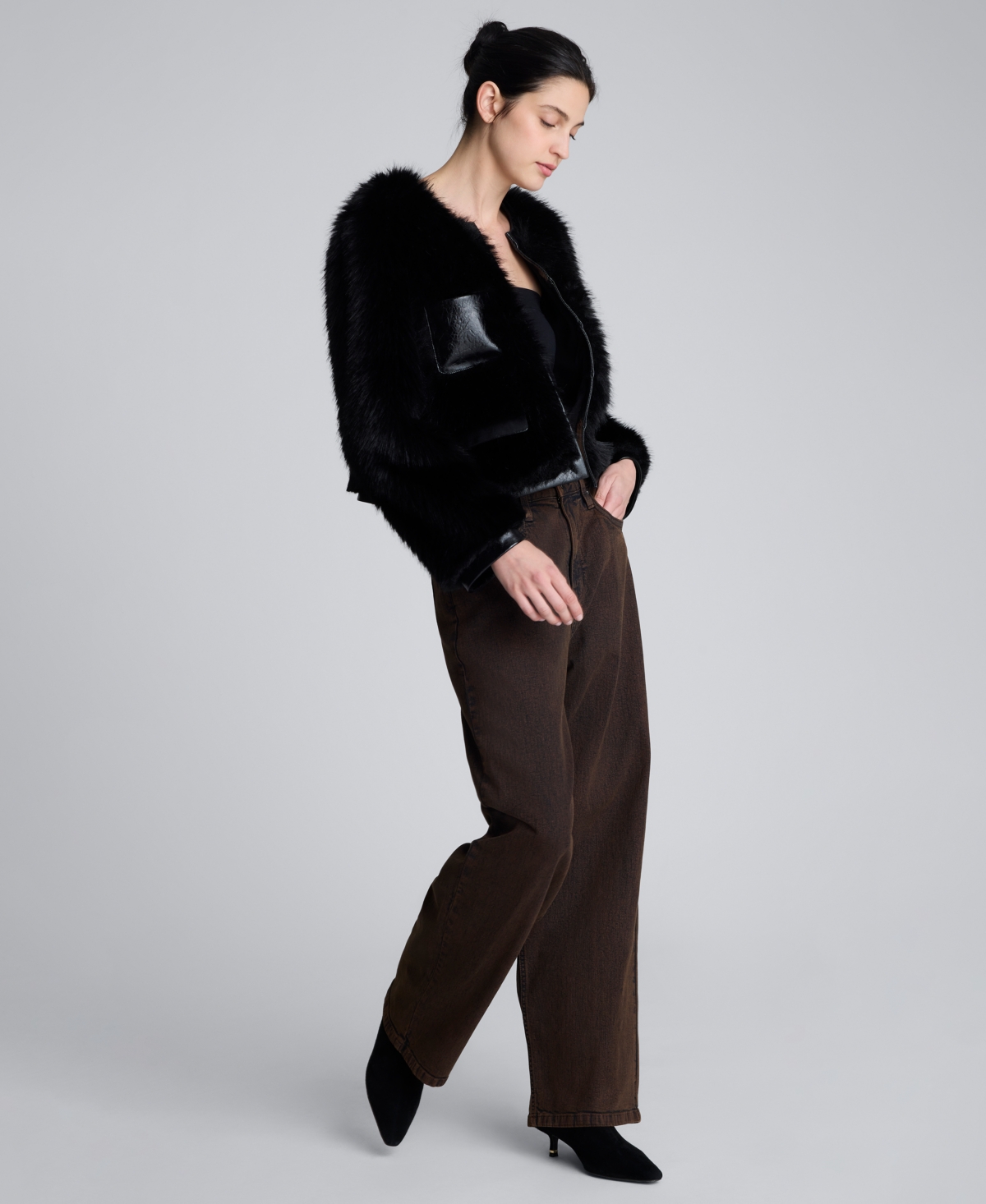 Kenneth Cole Women's Contrast Pocket Collarless Jacket In Black
