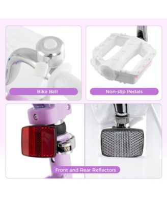 Kids Bicycle with Basket Doll Seat Colorful Streamers Training Wheels Purple