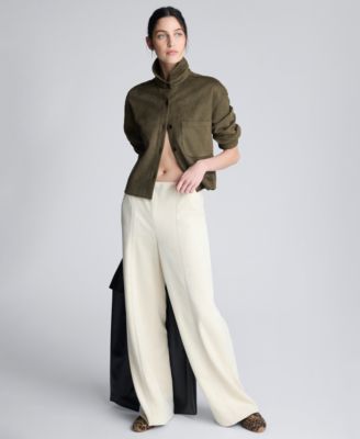 Women's Faux Suede High Rise Hollywood Waist Wide Pants