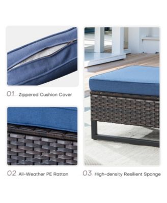 U-Frame PE Wicker Outdoor Ottoman with Olefin Cushions (Set Of 2)