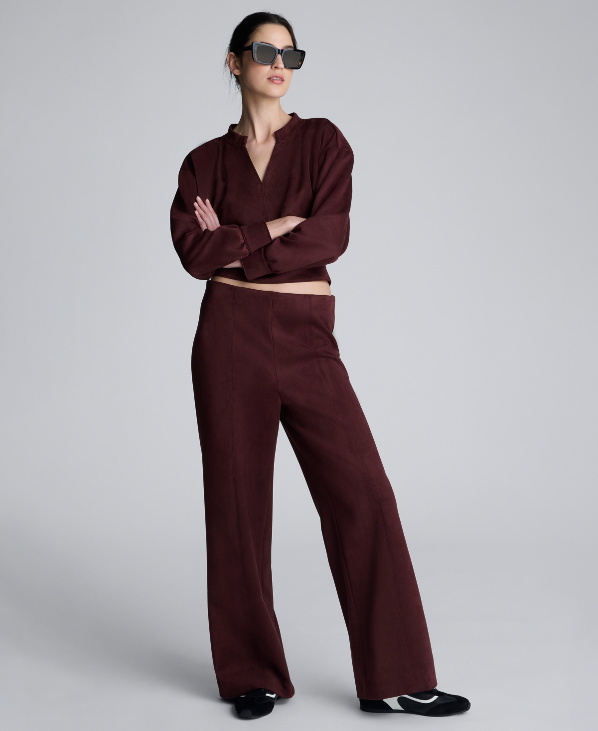 Kenneth Cole Faux Suede Pull On Wide Leg Pant In Burgundy