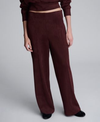 Women's Faux Suede High Rise Hollywood Waist Wide Pants