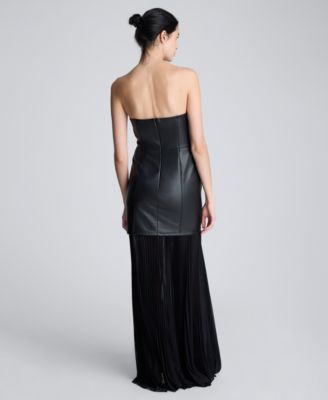 Women's Faux Leather Pleated Combo Corset Maxi Dress