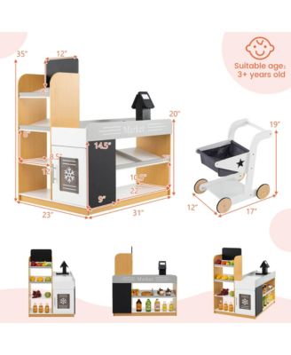 Kids Grocery Store with Shopping Cart Cash Register Scanner Blackboards Toddlers