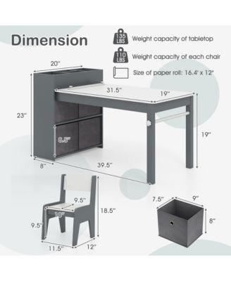 Kids Art Table &amp; Chairs Set with Paper Roll Wooden Craft Study Desk Active Play