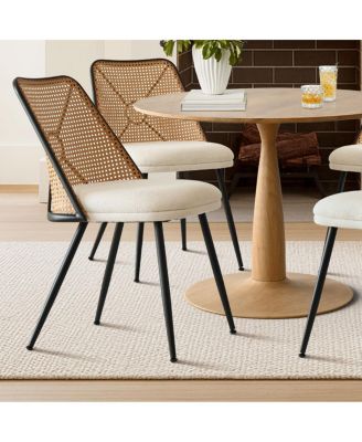 5-Piece 39.5" Round Dining Set with Wood-Look Pedestal Table and 4 Faux Rattan Dining Chairs with Upholstered Seats and Metal Legs-Maison Boucle
