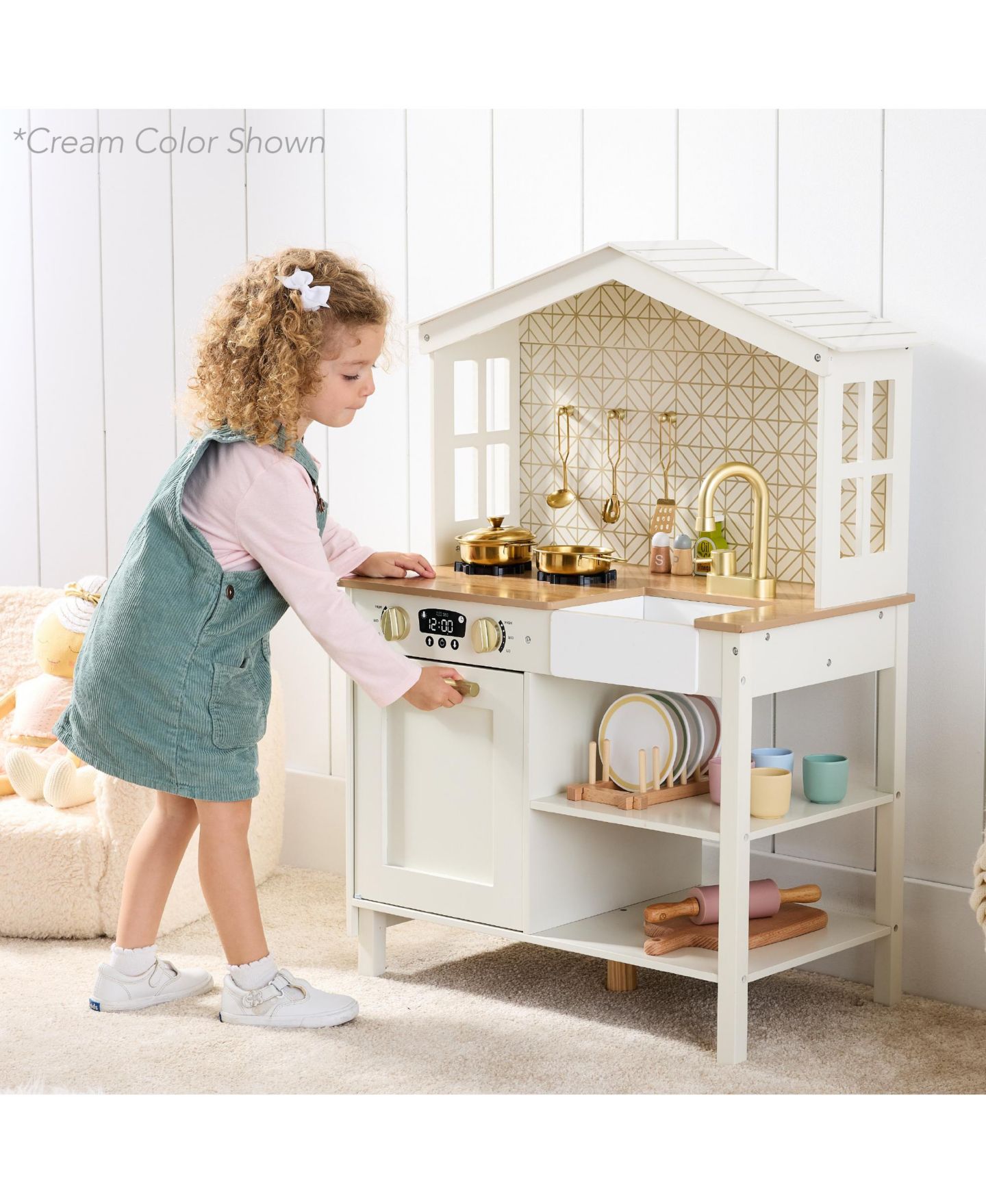 Детские игрушки Best Choice Products Farmhouse Storage 5-Piece Play Kitchen, Ages 3+, цвет: Розовый — фото 5