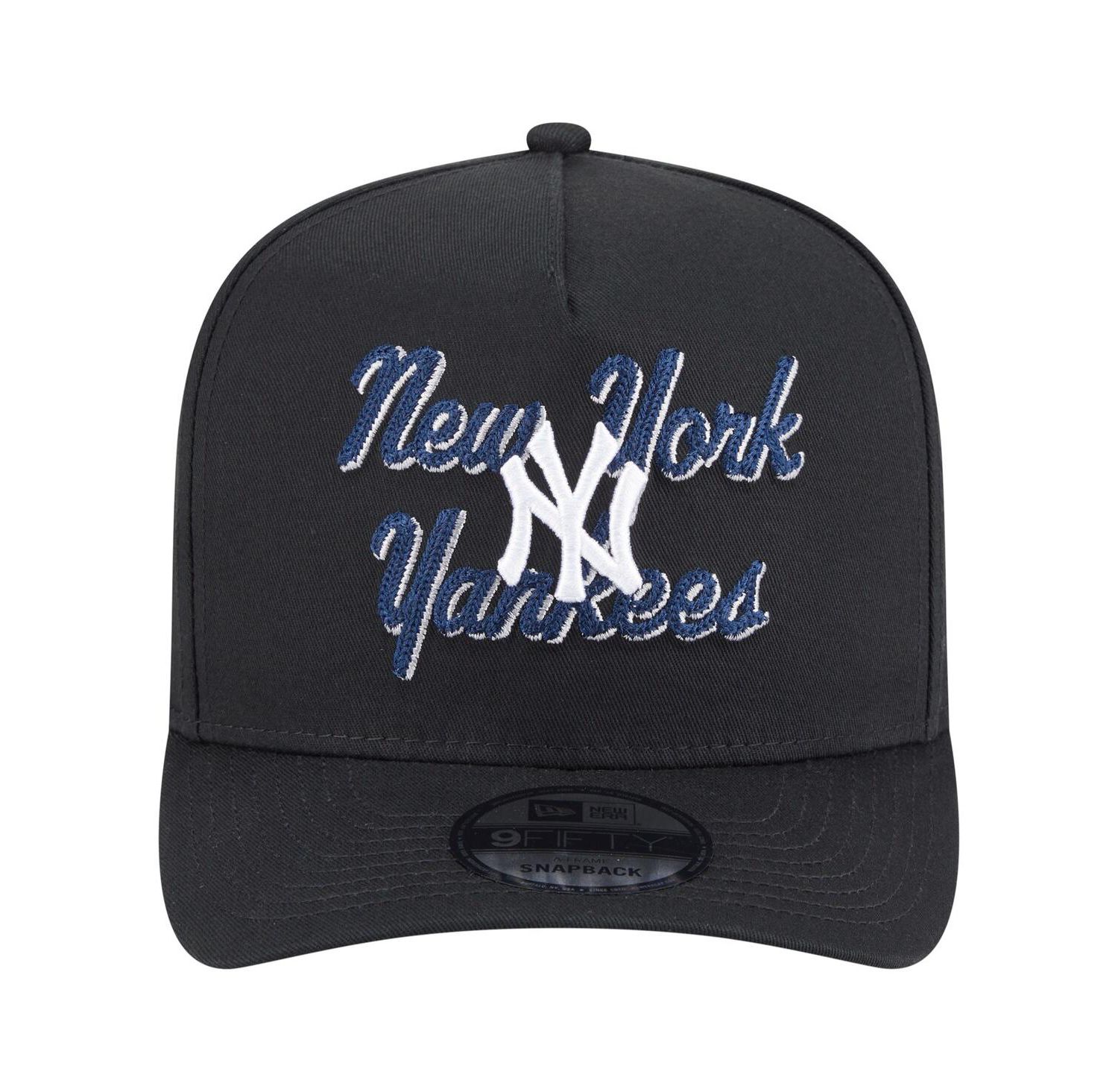 Men's Black New York Yankees Chainstitch 9FIFTY A-Frame Snapback Hat
