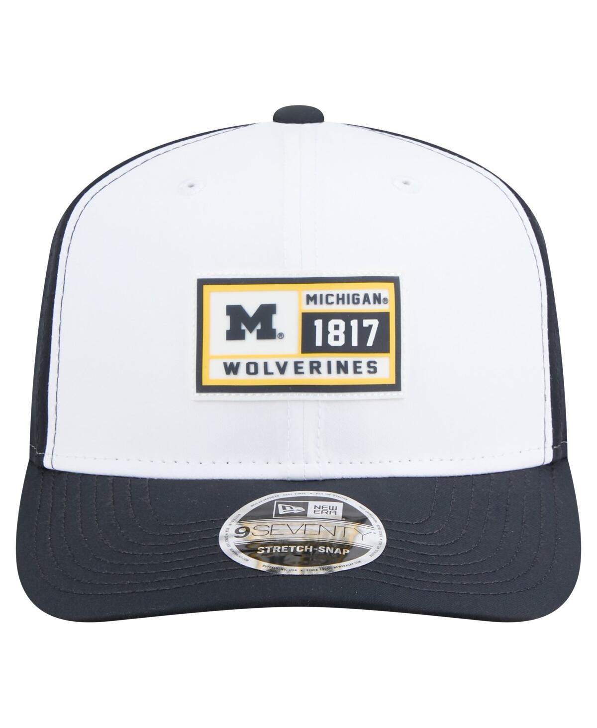 New Era Men's White/navy Michigan Wolverines Perforated Patched 9seventy Adjustable Hat In Black
