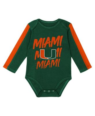 Baby Boys and Girls 3-Piece Green/Orange Miami Hurricanes Double Down Bodysuit and Pants Set