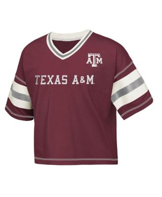 Big Girls Maroon Texas A&M Aggies Grid Iron V-Neck T-Shirt