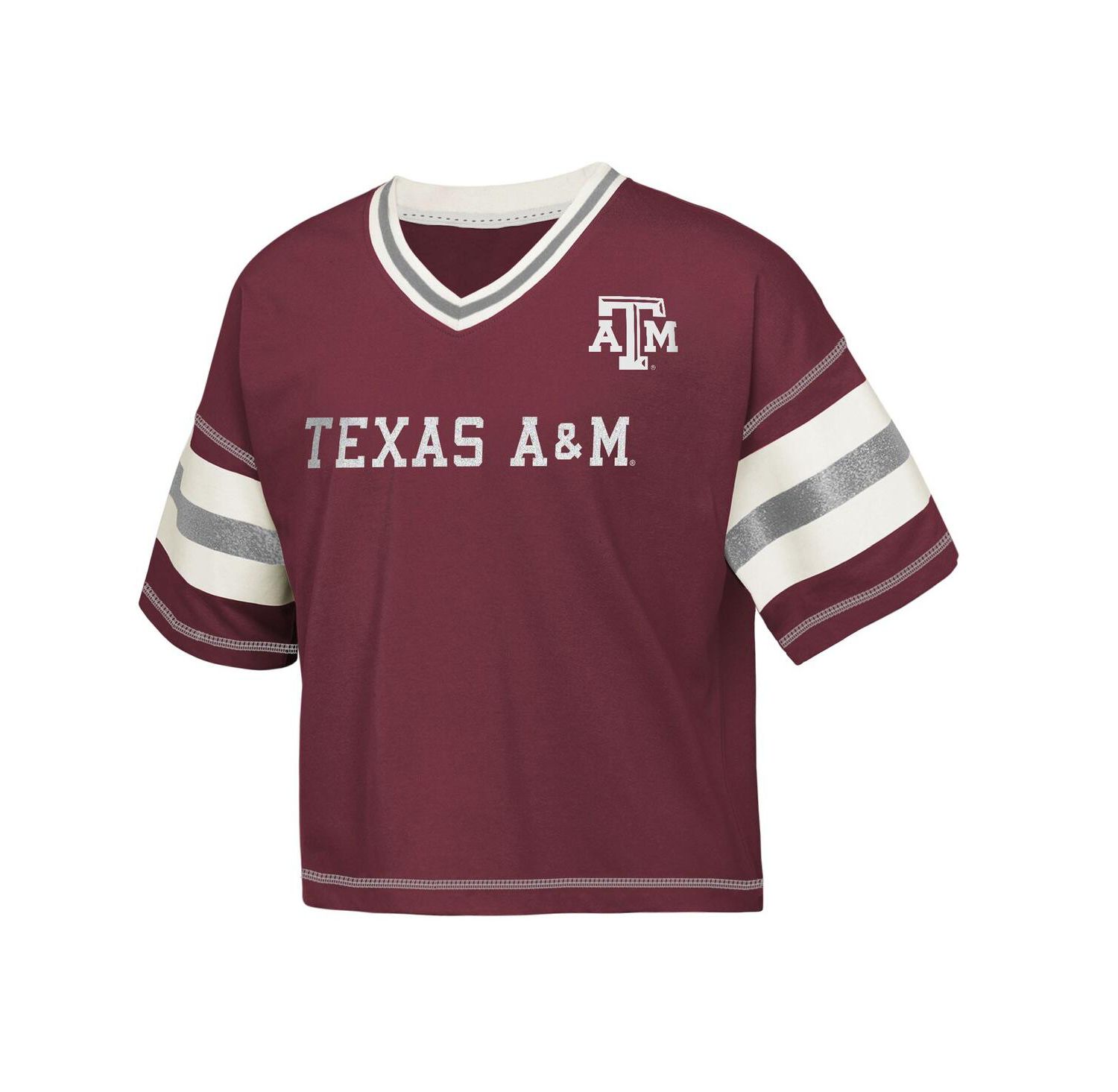 Big Girls Maroon Texas A&M Aggies Grid Iron V-Neck T-Shirt
