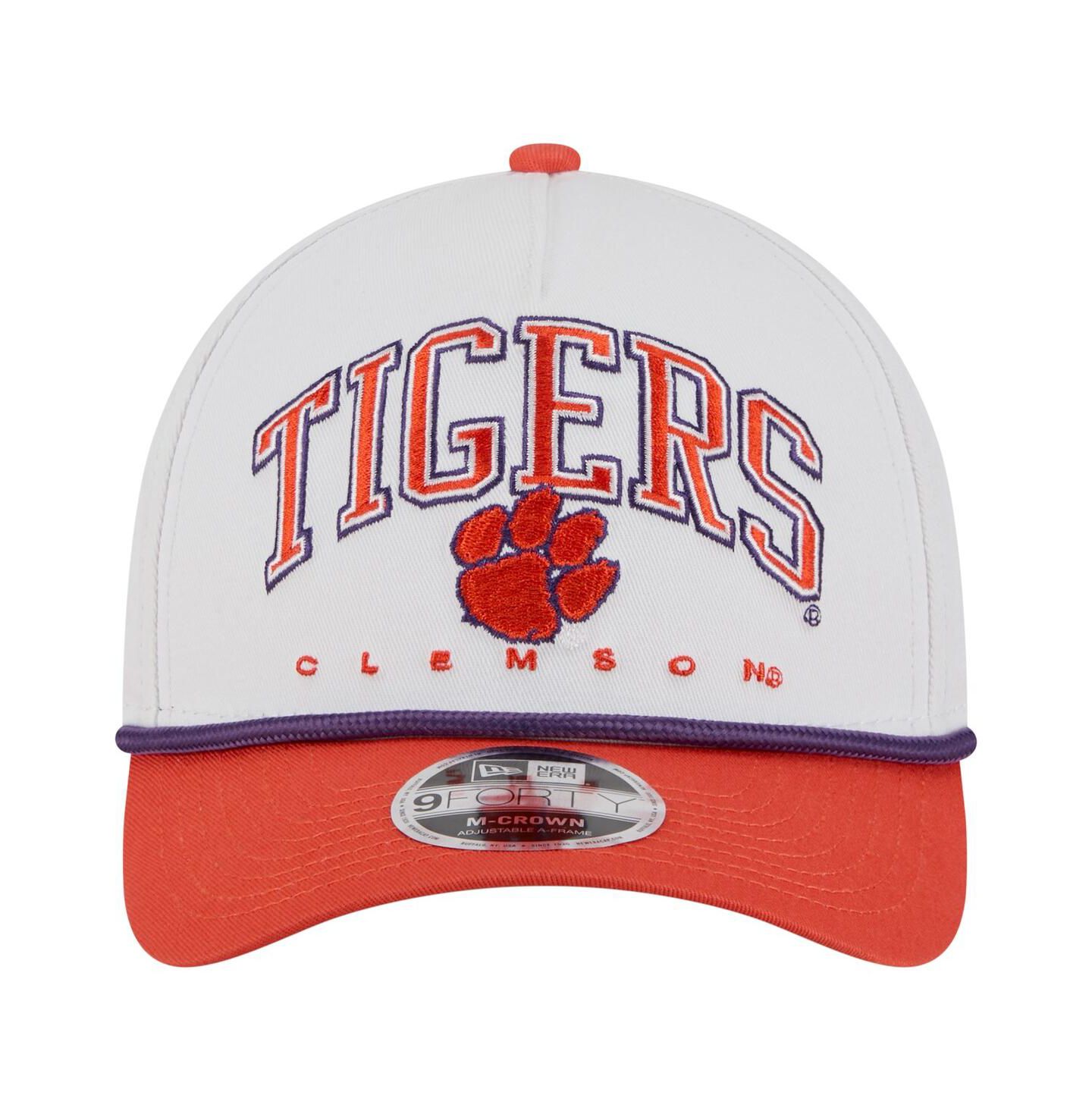 Мужская кепка New Era White/Orange Clemson Tigers Arch Two-Tone Rope 9FORTY A-Frame M-Crown Adjustable Hat — фото 5