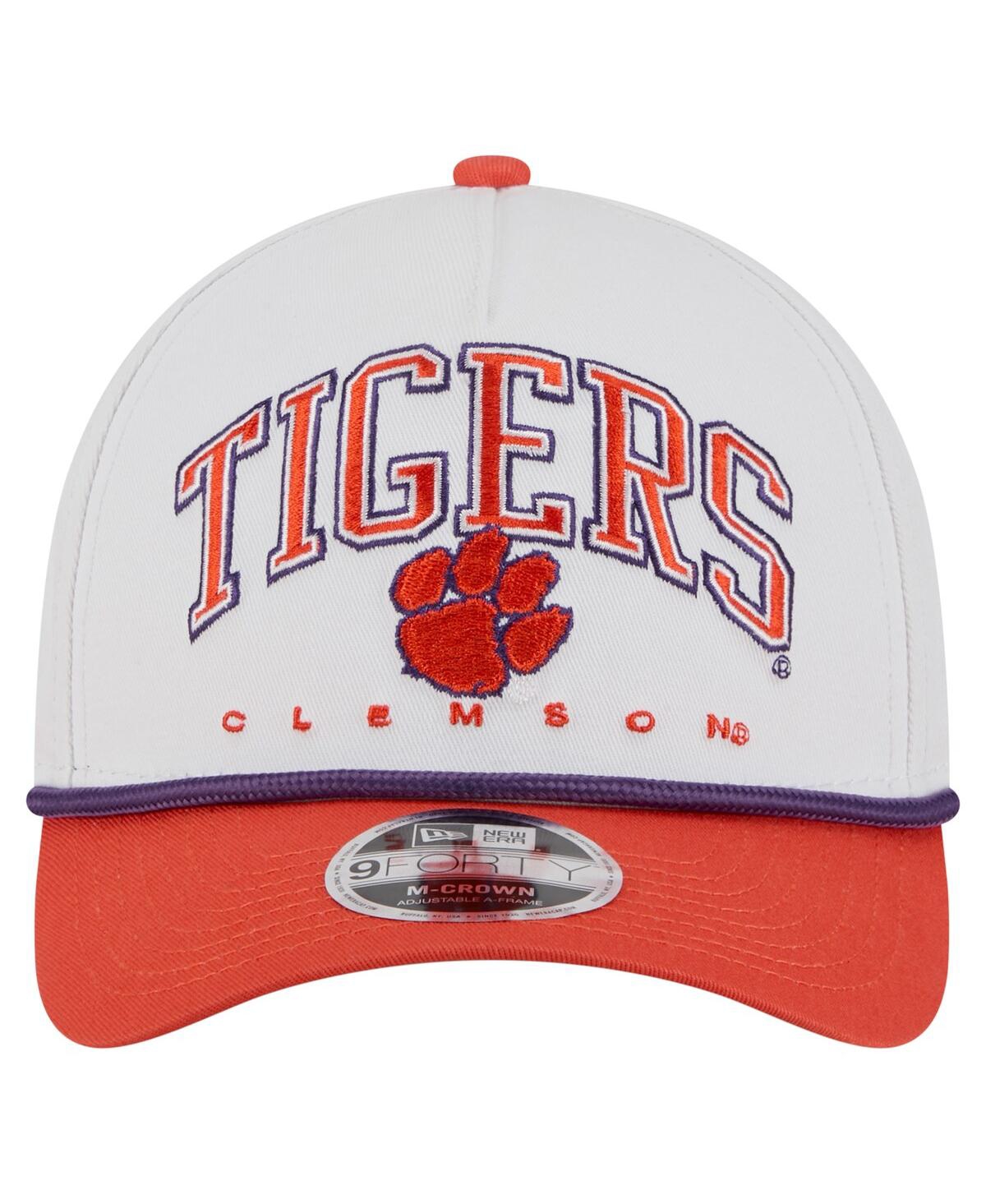 New Era Men's White/orange Clemson Tigers Arch Two-tone Rope 9forty A-frame M-crown Adjustable Hat In White