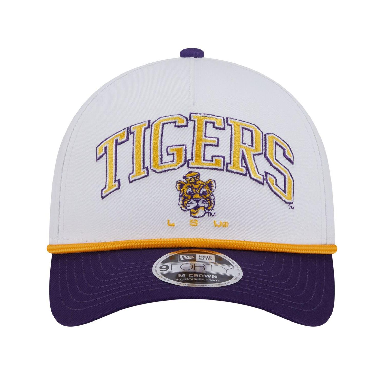 Men's White/Purple LSU Tigers Arch Two-Tone Rope 9FORTY A-Frame M-Crown Adjustable Hat