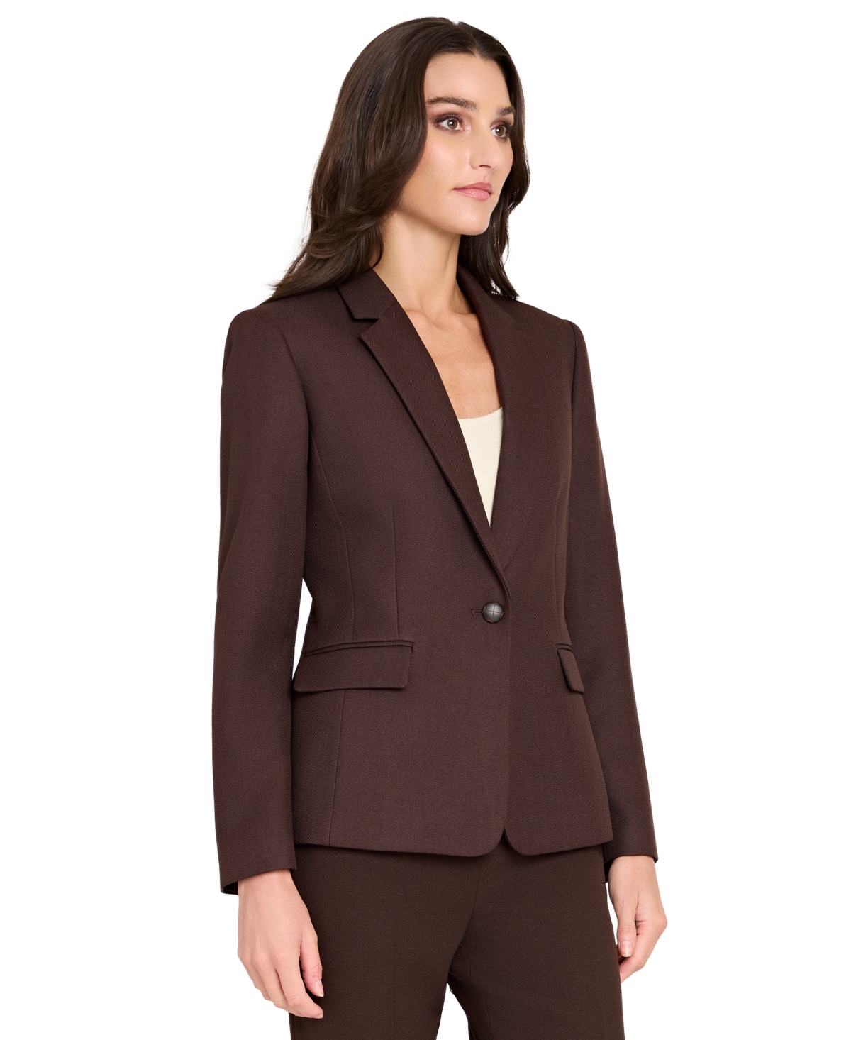 Tahari Asl Women's Herringbone Peak Lapel Blazer, Regular And Petite In Brown