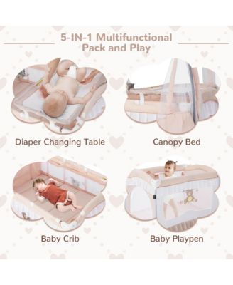 Girls Ortable Playpen Crib Cradle Bassinet Changing Pad Mosquito Net Toys w Bag