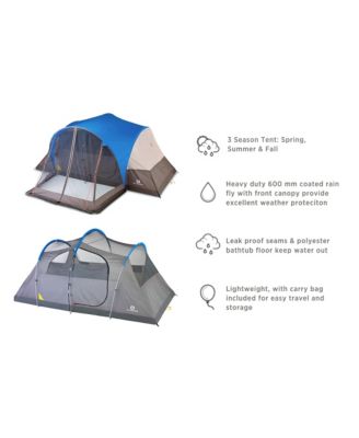 8 Person 3 Season Easy Up Camping Dome Tent with Rainfly & Porch, Blue