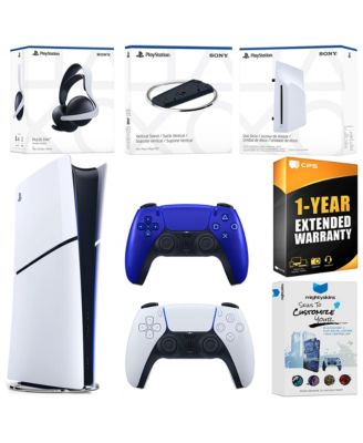 PS5 Slim Digital Bundle with Disc Drive, Extra Controller, Pulse Elite Headset, Vertical Stand, MightySkins Voucher & 1 Year Extended Warranty