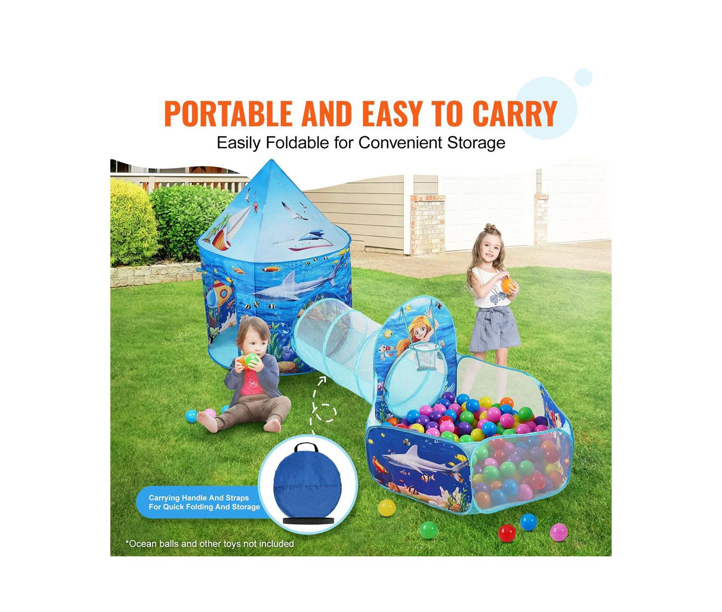 Детские игрушки Lycvki Pop-Up Tent, Tunnel and Ball Pit with Basketball Hoop, 3-Piece Set, Ages 2+ — фото 6