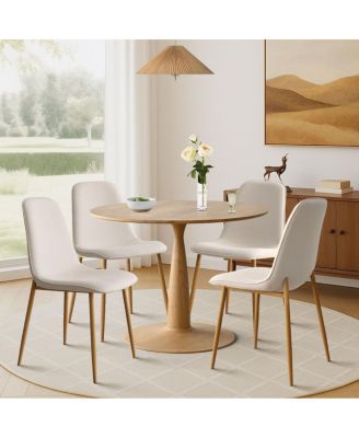 Light Wood Finish 5-Piece Dining Set with 39.5 Inch Round Table and 4 Upholstered Chairs with Wood-Look Metal Legs-Maison Boucle