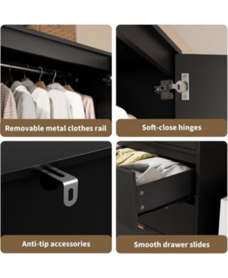 Armoire Wardrobe Closet, 69.5&amp;#x22; Wooden Wardrobe Cabinet with 3 Drawers, Hanging Rod, 2 Doors Clothing Storage Cabinet for Bedroom