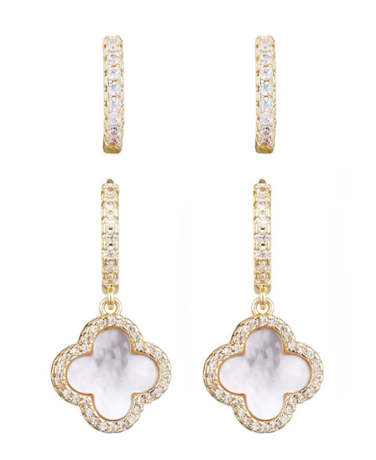 Adornia Gold Cz Halo Clover Huggie Earrings Set In Gold