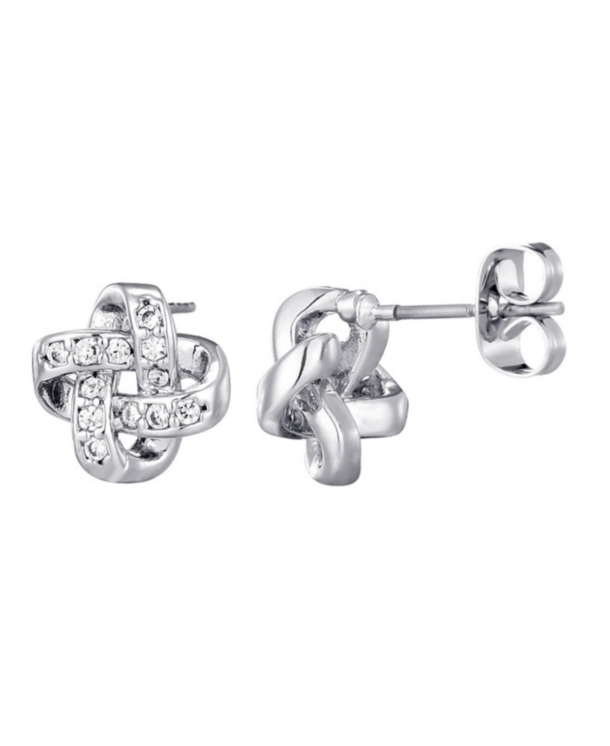 Adornia Silver Plated Cz Knot Twist Stud Earrings In Silver