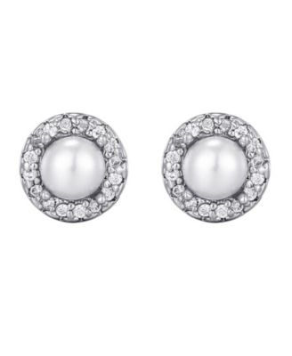 Silver Freshwater Pearl CZ Halo Stud Earrings
