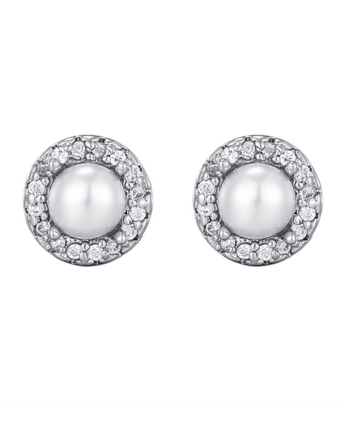 Adornia Silver Freshwater Pearl Cz Halo Stud Earrings In Metallic
