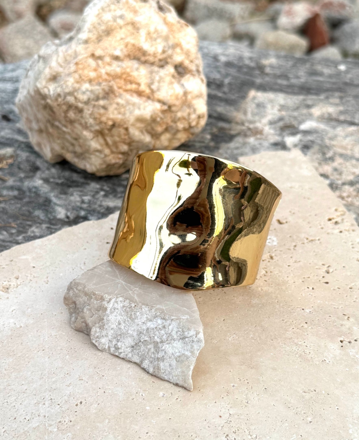 Adornia Plated Tall Hammered Bangle Bracelet In Gold