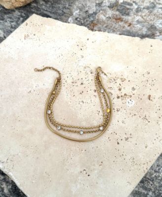 Tarnish Resistant Gold Crystal Layered 3-Chain Bracelet
