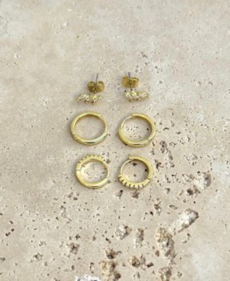 Gold Huggie and Stud Earrings Set