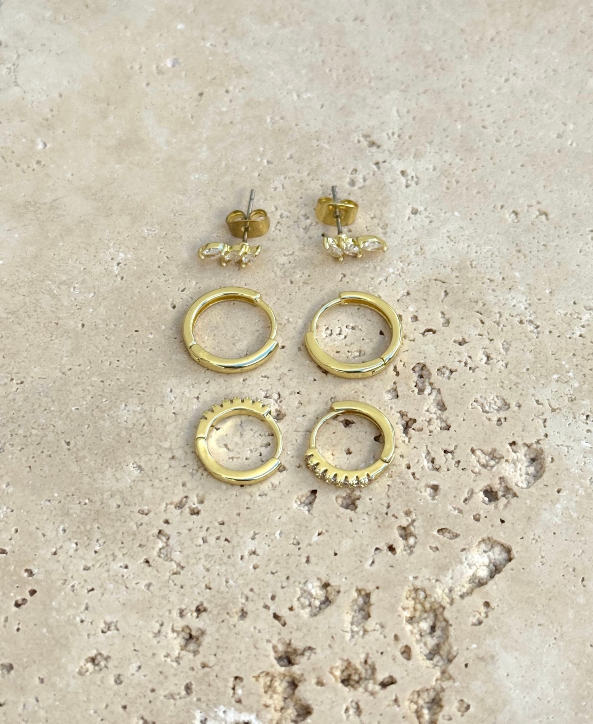 Adornia Gold Huggie And Stud Earrings Set In Gold