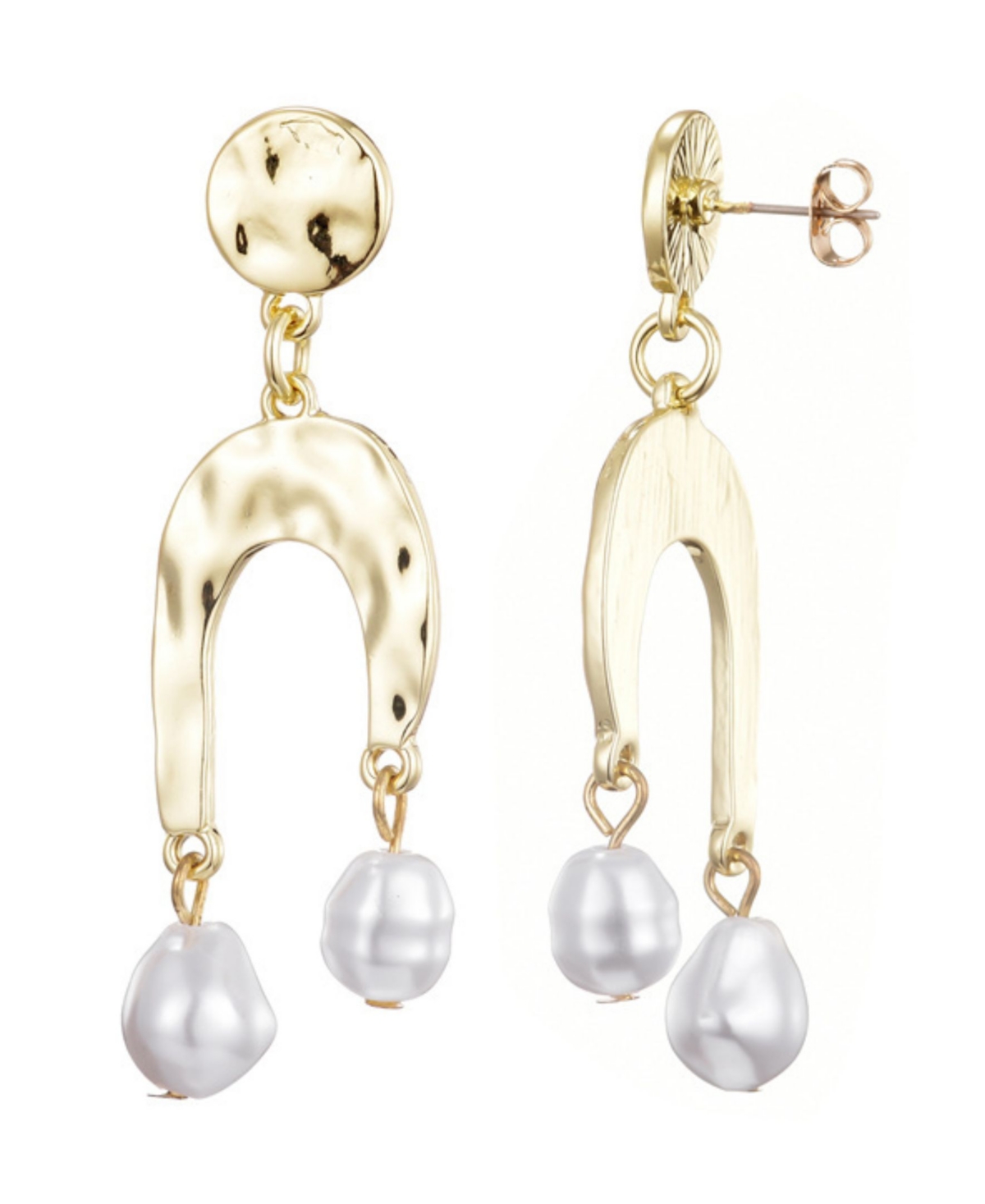 Adornia Hammered Faux Pearl Drop Earrings In Gold