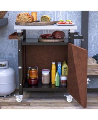 27"W Stainless Steel, Metal Storage Cabinet, Hooks, Bottle Opener, Gas Line Hole, Wheels Grill Cart