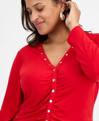 Plus Size V-Neck Long-Sleeve Blouse, Macy's Exclusive 