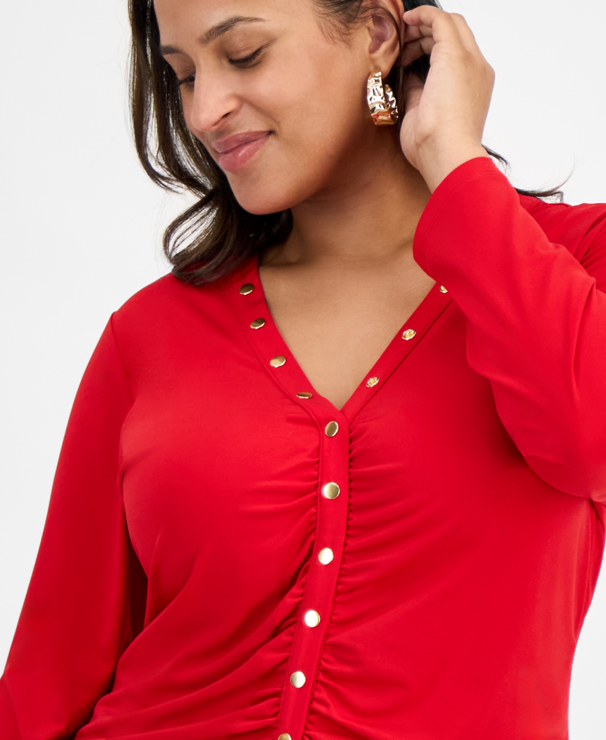 I.n.c. International Concepts Plus V-Neck Long-Sleeve Blouse, Macy's Exclusive