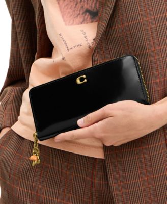 Essential Slim Accordian Spazzolato Leather Zip Around Wallet with Charm