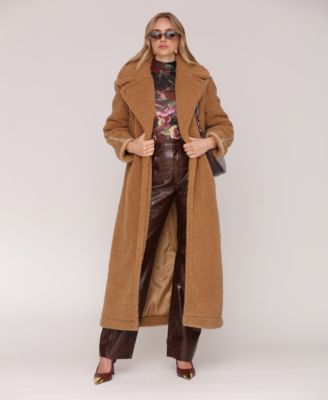 Women's Long Sleeve Sherpa Oversized Belted Coat