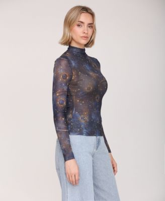 Women's Mesh Mock Neck Long Sleeve Top