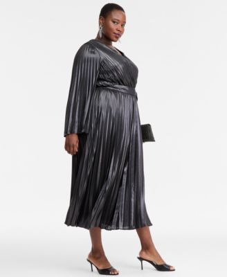 Plus Size Foil-Print Pleated Maxi Dress, Macy's Exclusive 