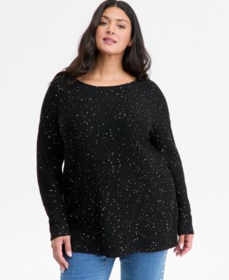 I.N.C. International Concepts - Plus Size Roving Sequin Boat-Neck Tunic Sweater