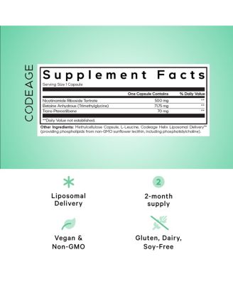 Liposomal Nicotinamide Riboside+ Supplement - 500 mg Nicotinamide Riboside - Betaine Anhydrous, Trans-Pterostilbene - Non-GMO - 60 Capsules