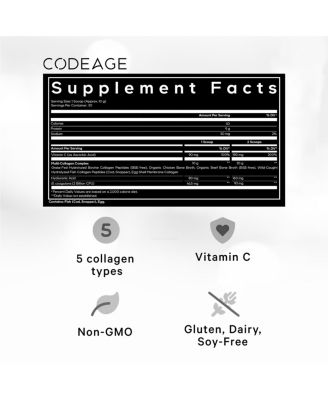 Multi Collagen Peptides Powder + Probiotics Black Edition, Vitamin C, Hyaluronic Acid Powder Supplement, Grass-Fed, Hydrolyzed, Zero Carbs, Type I, II, III, V & X, Unflavored, 10.58oz