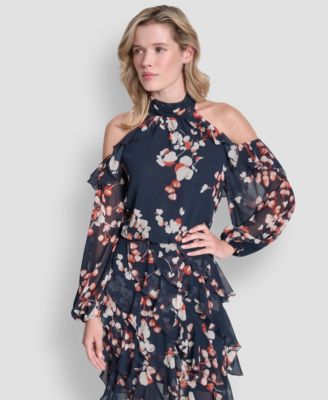 Petite Mock Neck Ruffles Short Dress