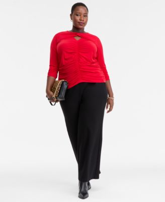 Plus Size Twist-Keyhole Ruched-Front Top, Macy's Exclusive 