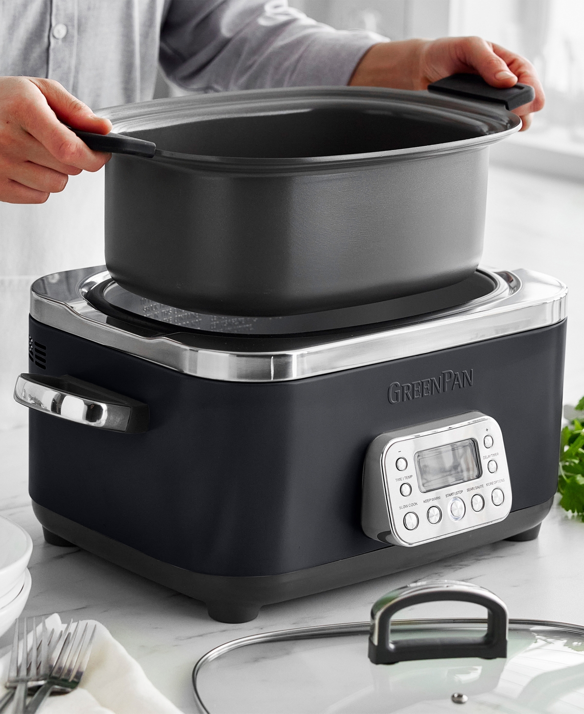 Greenpan Elite 6 Quart Ceramic Nonstick Slow Cooker In Black
