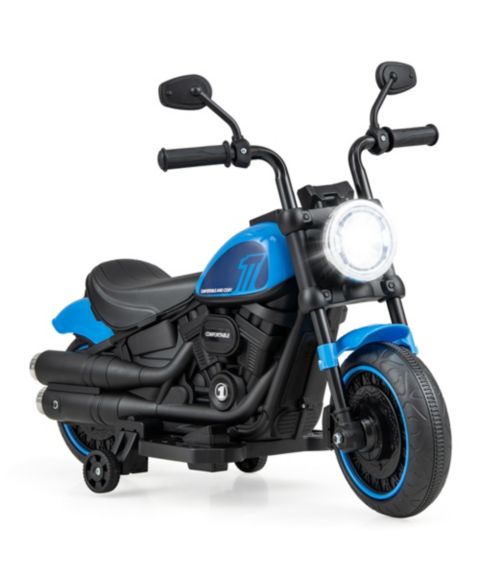 Детская игрушка Costway 6V Electric Motorcycle with Training Wheels & LED Headlight Ride-On, 55 lb. Capacity, Ages 18-36 Months, цвет: Синий