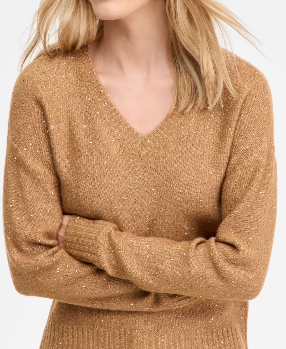 I.n.c. International Concepts Women's Roving Sequin V-Neck Sweater, Macy's Exclusive